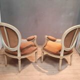 Pair of Louis XV style gray lacquered armchairs