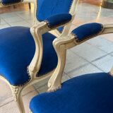 Pair of Louis XV style armchairs in blue velvet