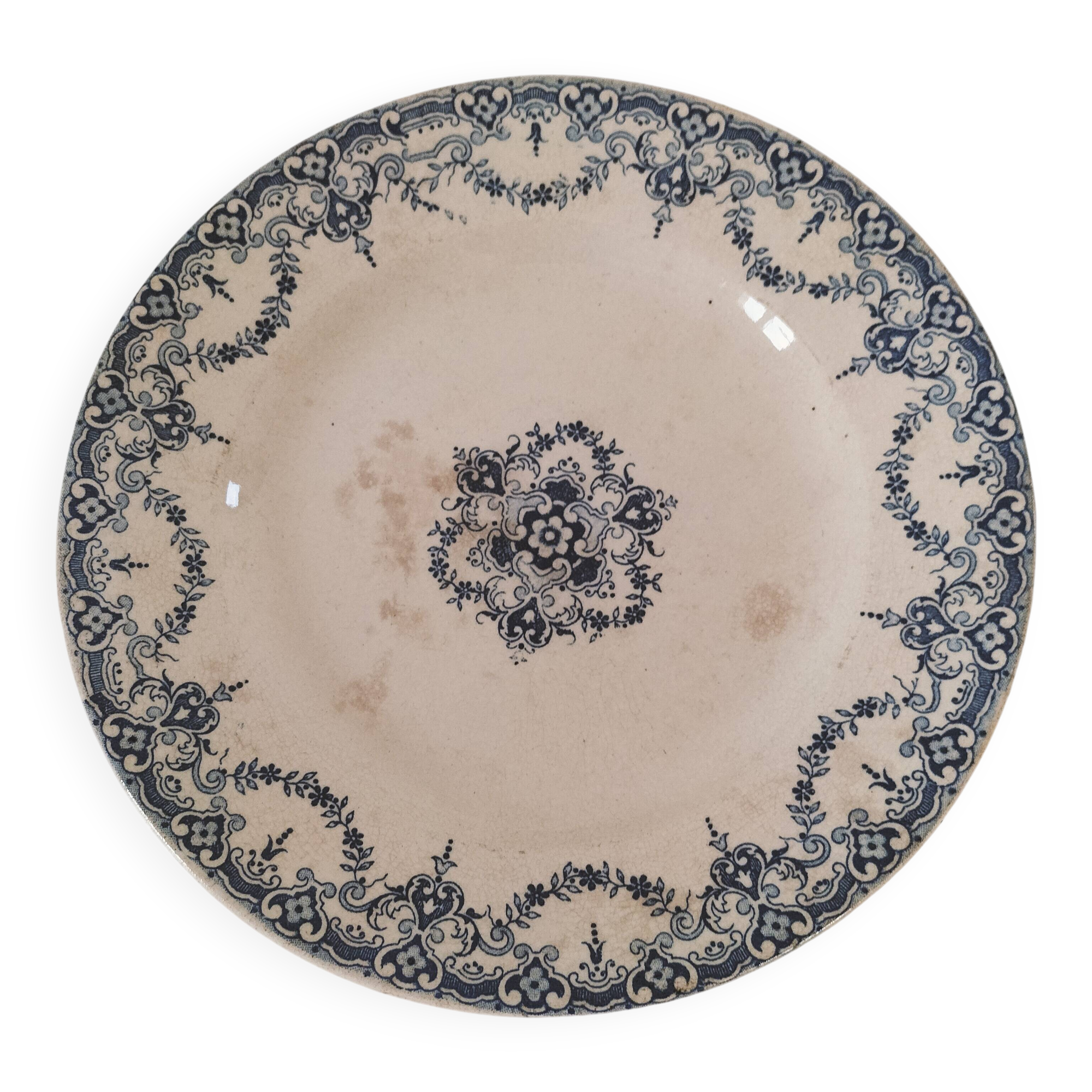 E. Bourgeois footed plate – Excelsior blue decoration, late 19th century