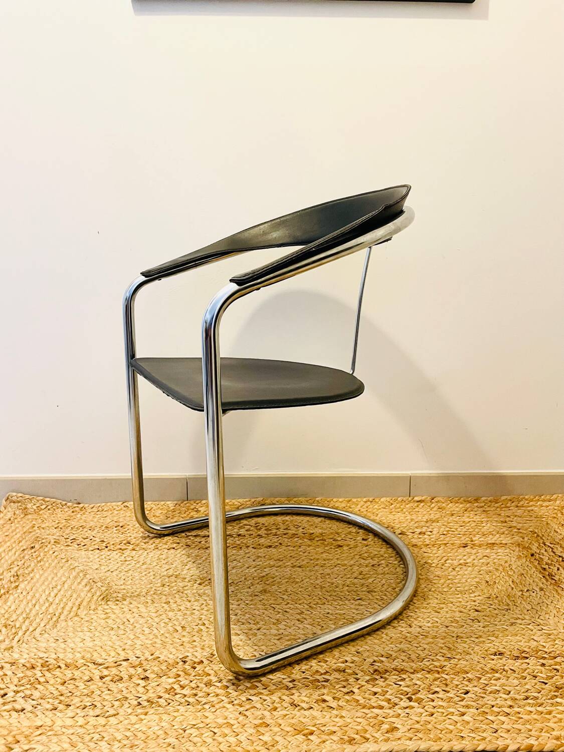 Arrben “Canasta” armchair or chair from the 80s in chrome steel and leather
