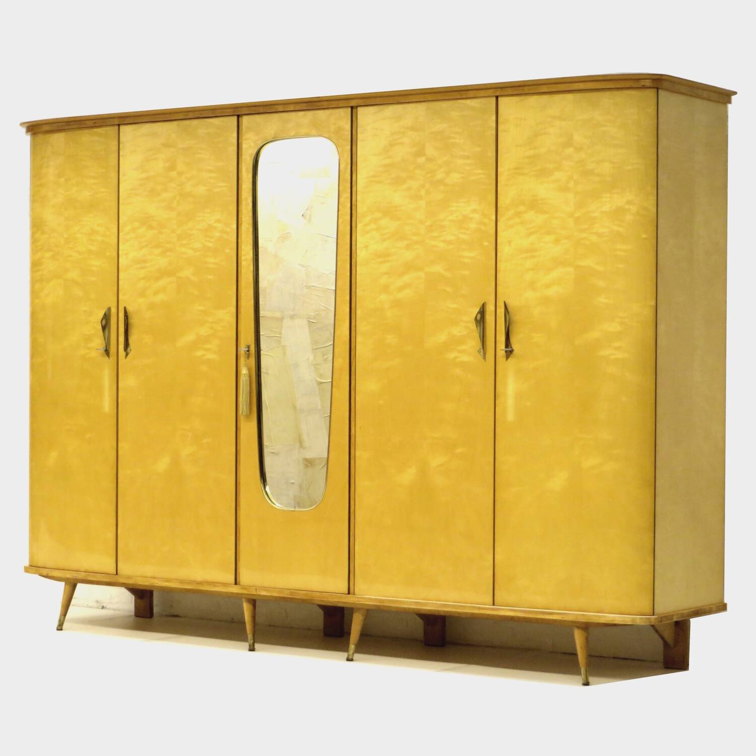 Large vintage mid century modern 5-door XL wardrobe in flamed maple, 1950s