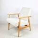 Armchair 'Lis', 1970s, white boucle, design by Henryk Lis - light wood