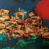 Abstract painting - gold leaf and enamel - Enzo Kocevar 1970s