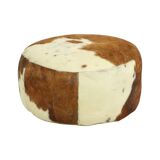 Low Round Vintage Pouf Cowhide Leather Sixties