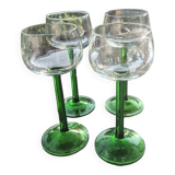 Set of 4 vintage glasses – France, 1970s – emerald green stem
