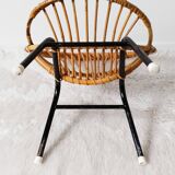 Children's rattan basket armchair, metal legs