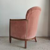 Armchair art deco pink velvet trim