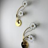 Pair of hibiscus floral sconces, Murano glass, Italy, circa 1970s