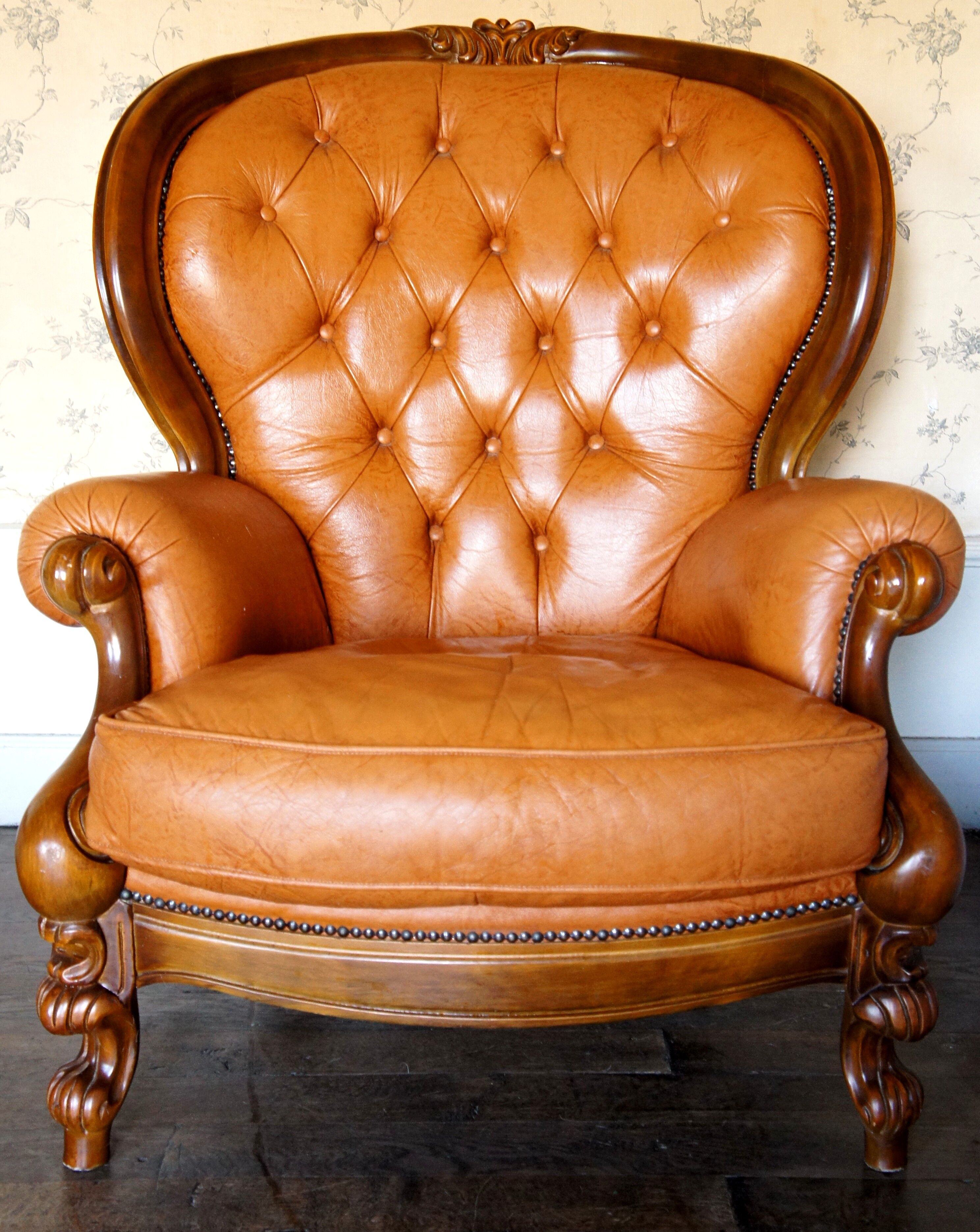 Cognac leather armchair "Ilsat Salotti" Italy circa 1980