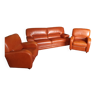 Canapé & 2 fauteuils club en cuir buffle cognac