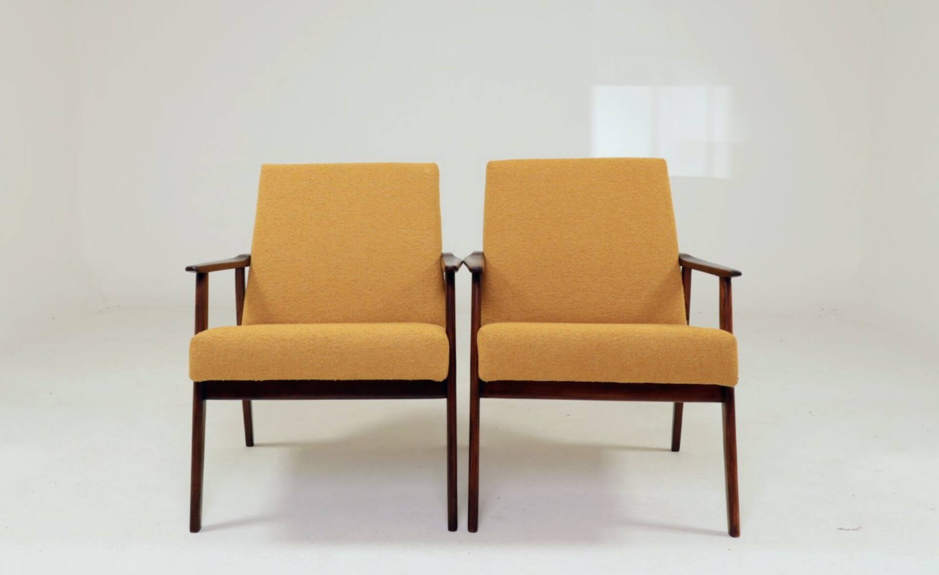 Pair Lounge Chairs Vintage Yellow Boucle,  Mid Century Design, 1960