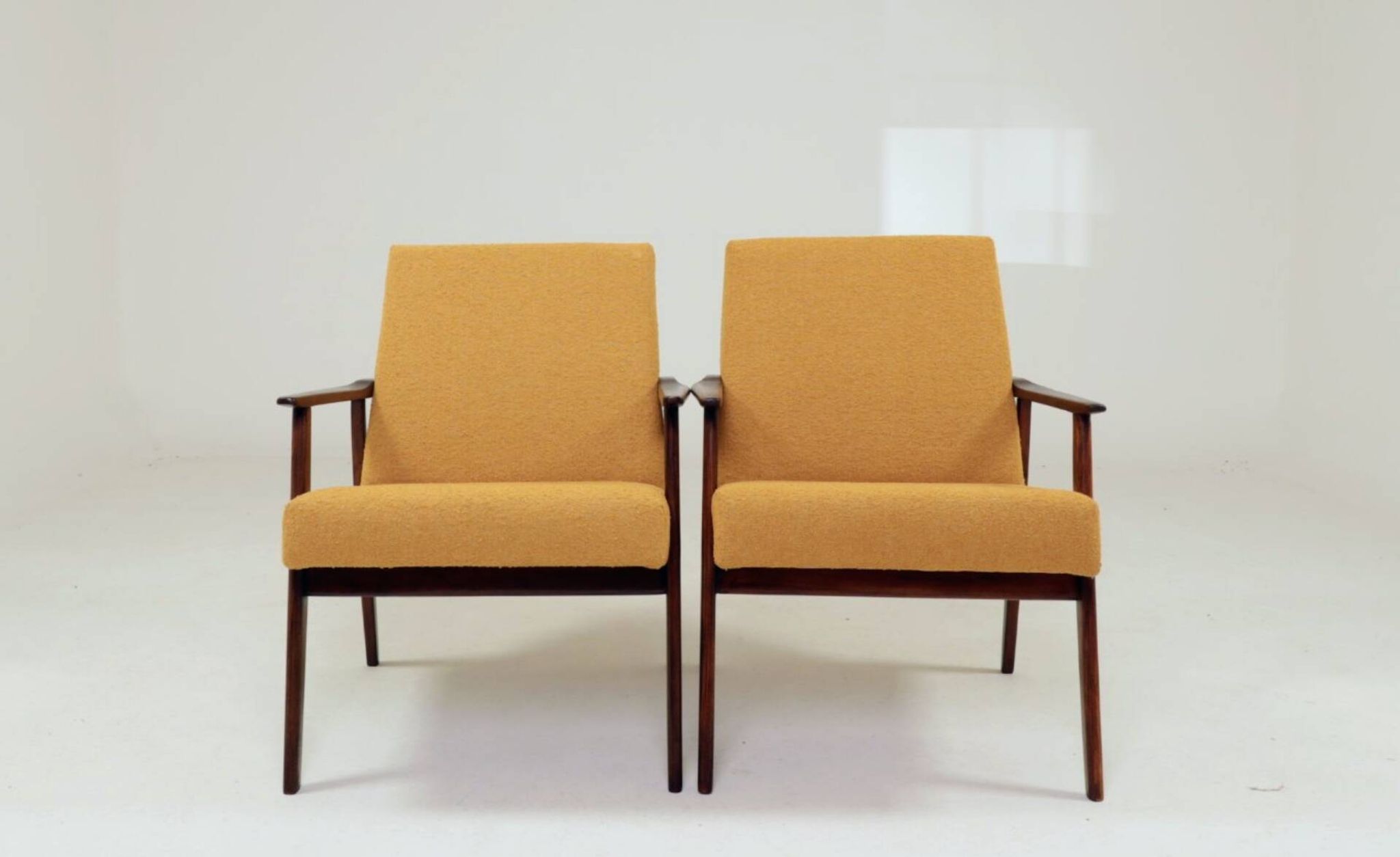 Pair Lounge Chairs Vintage Yellow Boucle,  Mid Century Design, 1960
