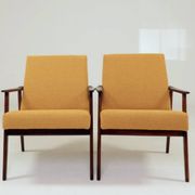 Pair Lounge Chairs Vintage Yellow Boucle,  Mid Century Design, 1960