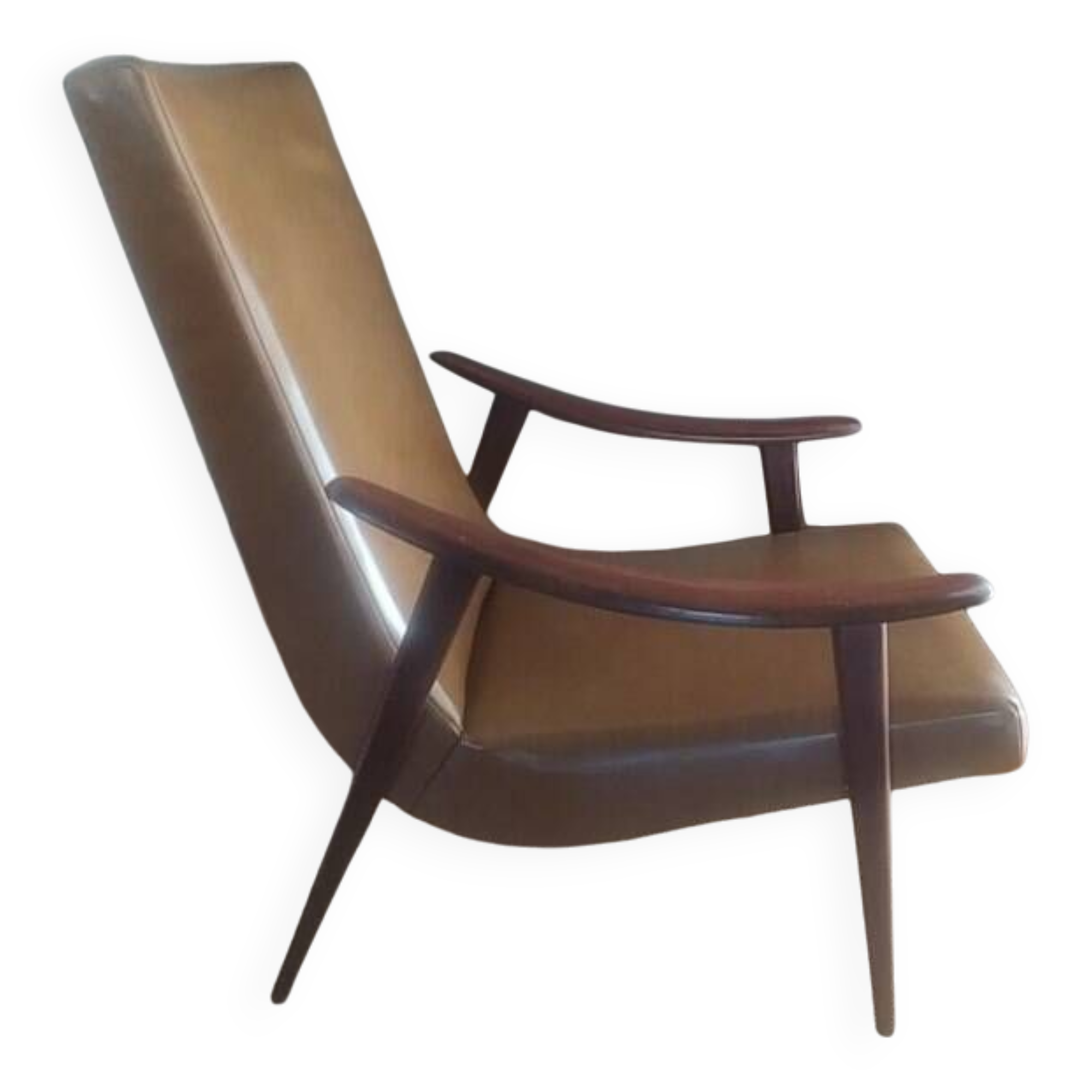 Vintage Boomerang armchair 1950 brown imitation leather