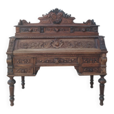 Louis XIII cylinder desk in carved oak, 19th century.