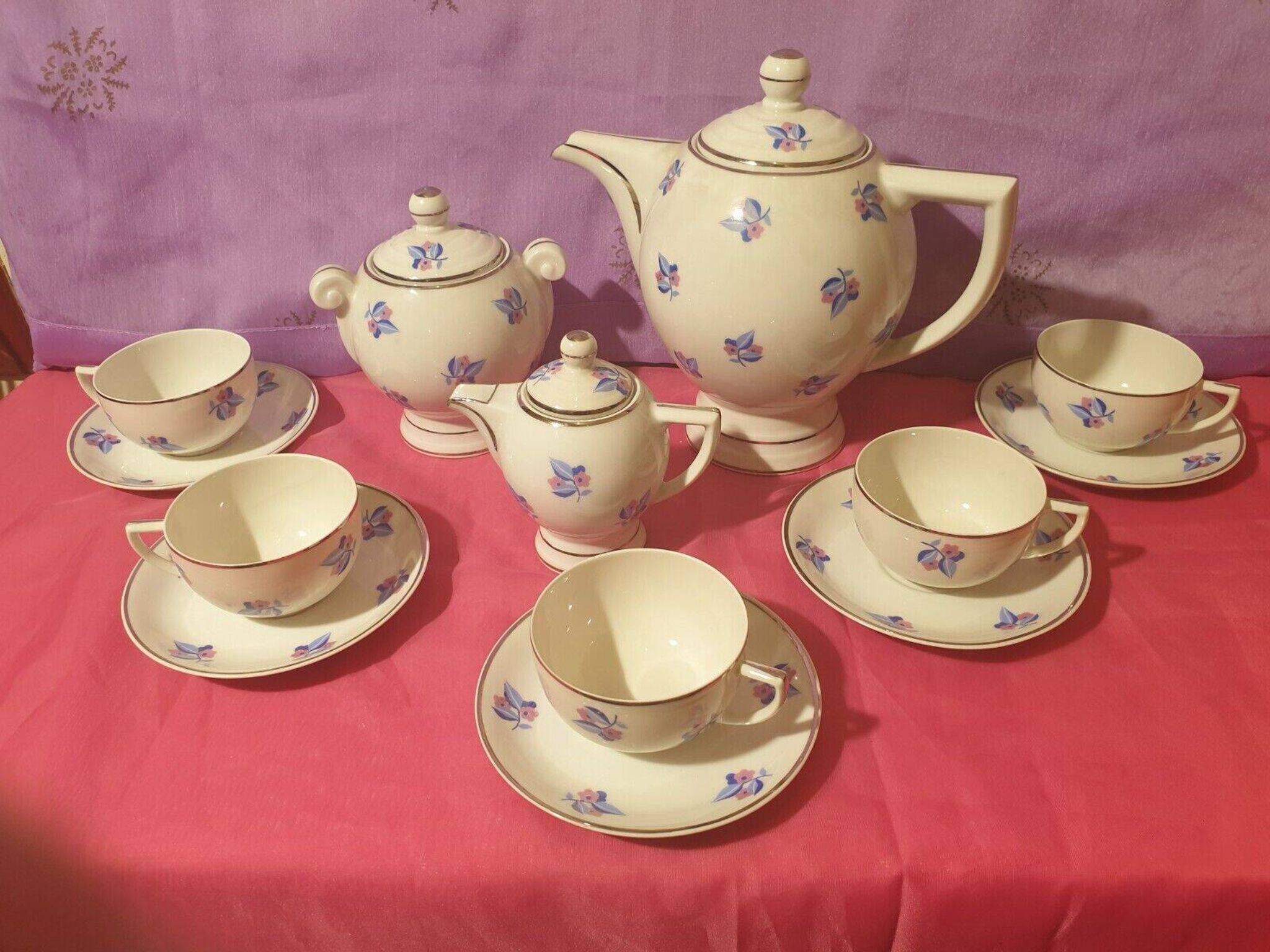 Coffee service 13 pieces Limoges Unique Letourneur Salmon pretty model