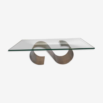 Table basse moderniste en acier et verre