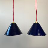 Lot 2 industrial suspensions blue emaillees 20 cm