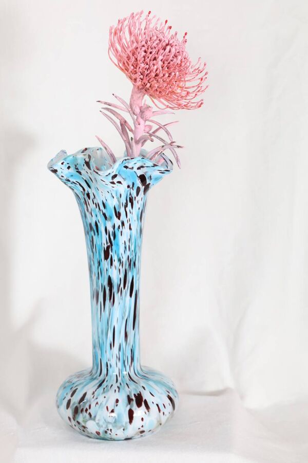 VASE EN VERRE DE CLICHY MOUCHETÉ BLEU ET MARRON