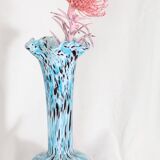 BLUE AND BROWN SPECKLED CLICHY GLASS VASE
