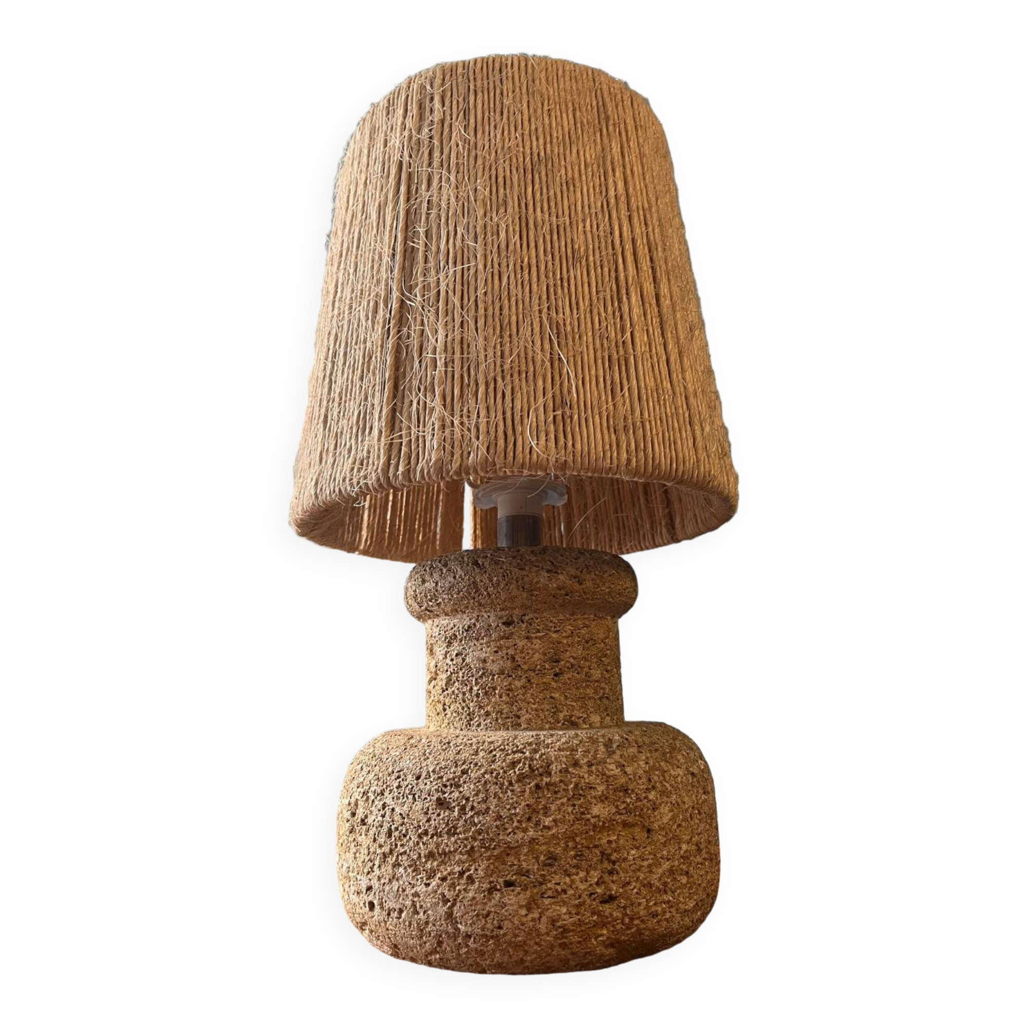 60s lamp in stone with artisanal rope shade