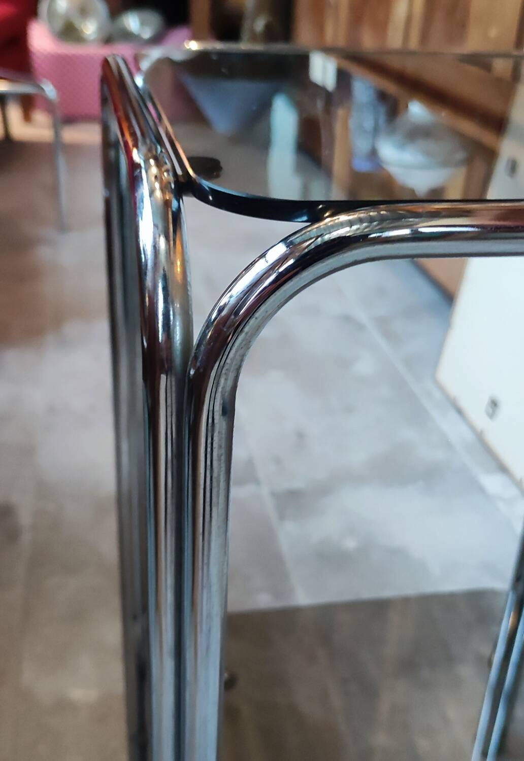 Sellette table d appoint porte plante design 1970 verre fumé et chrome