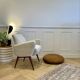 Vintage armchair – Ecru fabric – 1970s