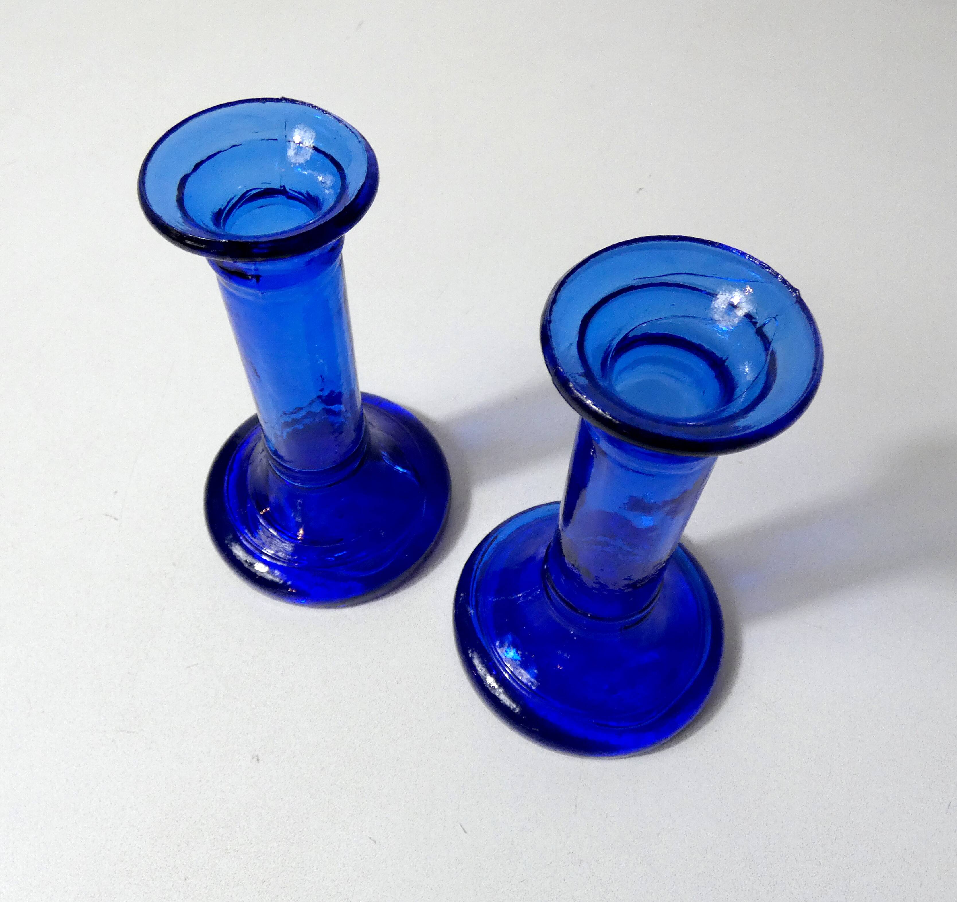 pair of vintage cobalt blue glass candlesticks