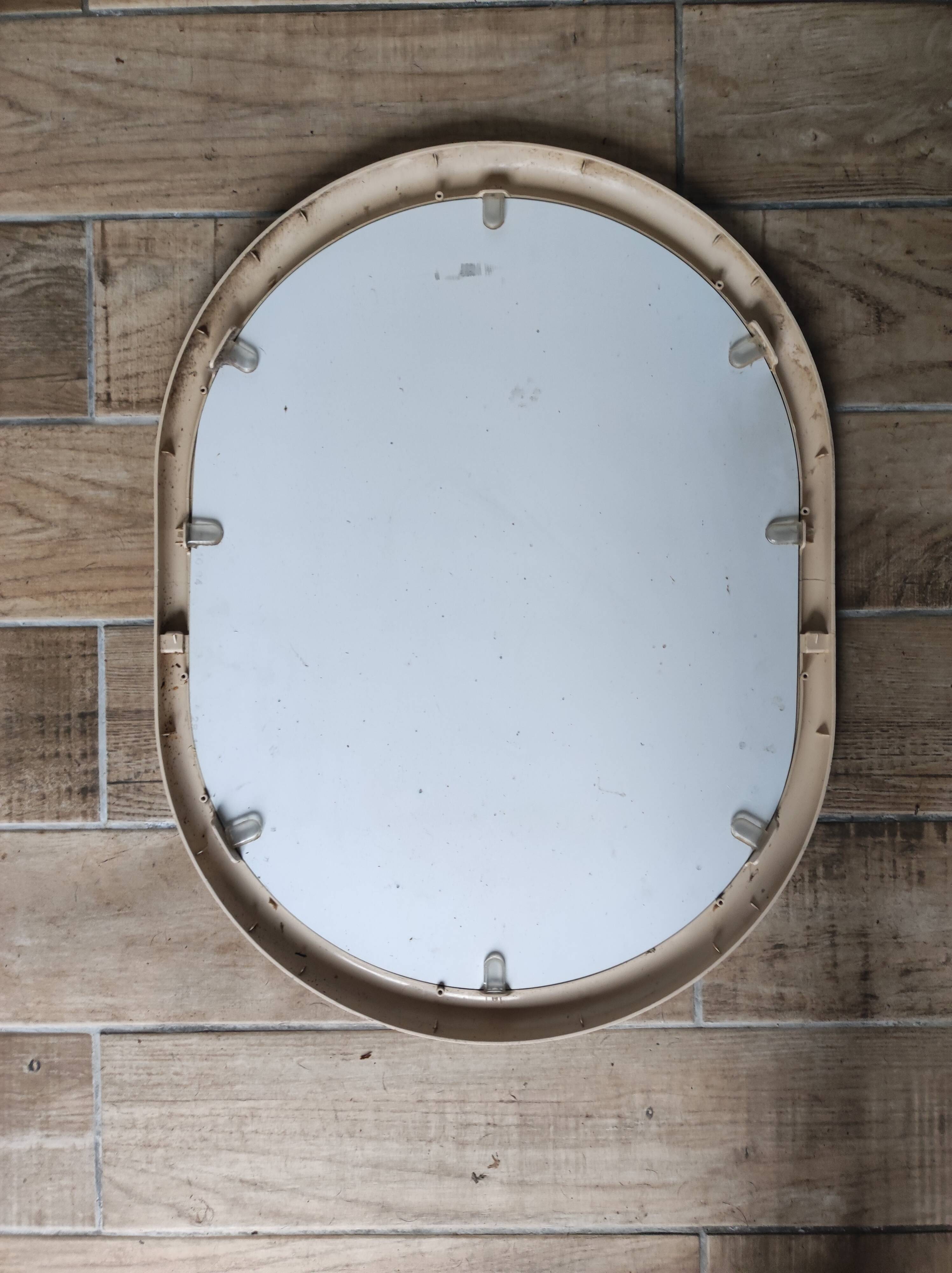 Oval mirror vintage cream plastic frame, 66x50 cm