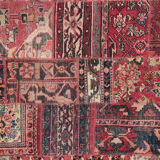 Tapis patchwork en laine rouge fait à la main - 151x208cm