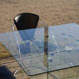 Set of 4 black leather armchairs with chrome steel frames from the 80s