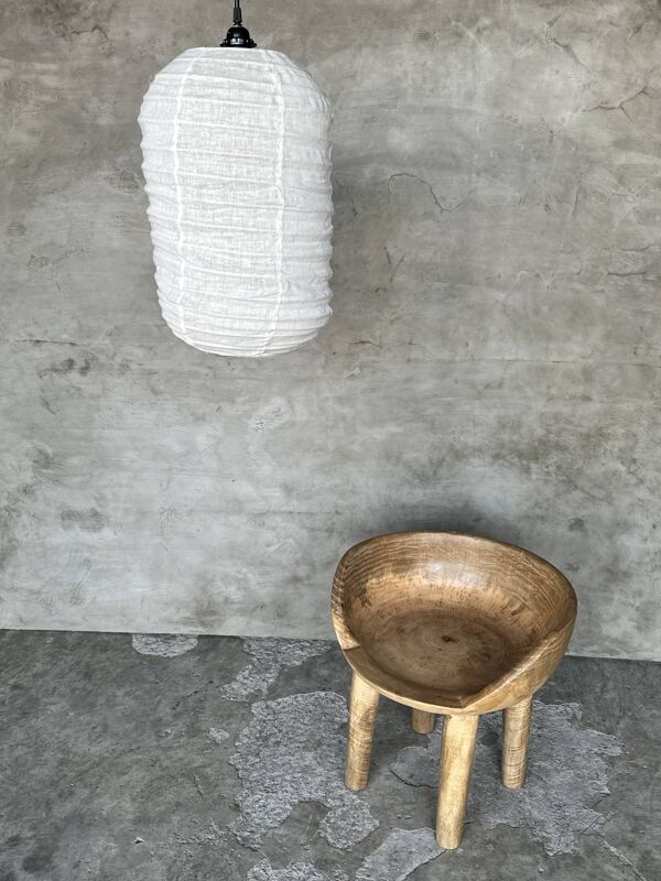 Très grande suspension en rotin et lin naturel japonisante en forme de lanterne H80 D65