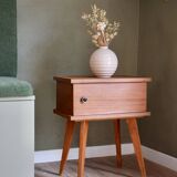 Scandinavian bedside table with compass legs
