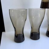 Set of 4 glasses in smoked glass and thick bottom 70s