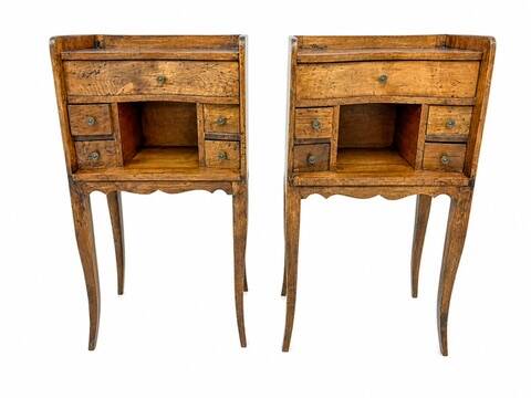 Pair of Louis XV bedside tables with a concave front – 5 drawers, end table.