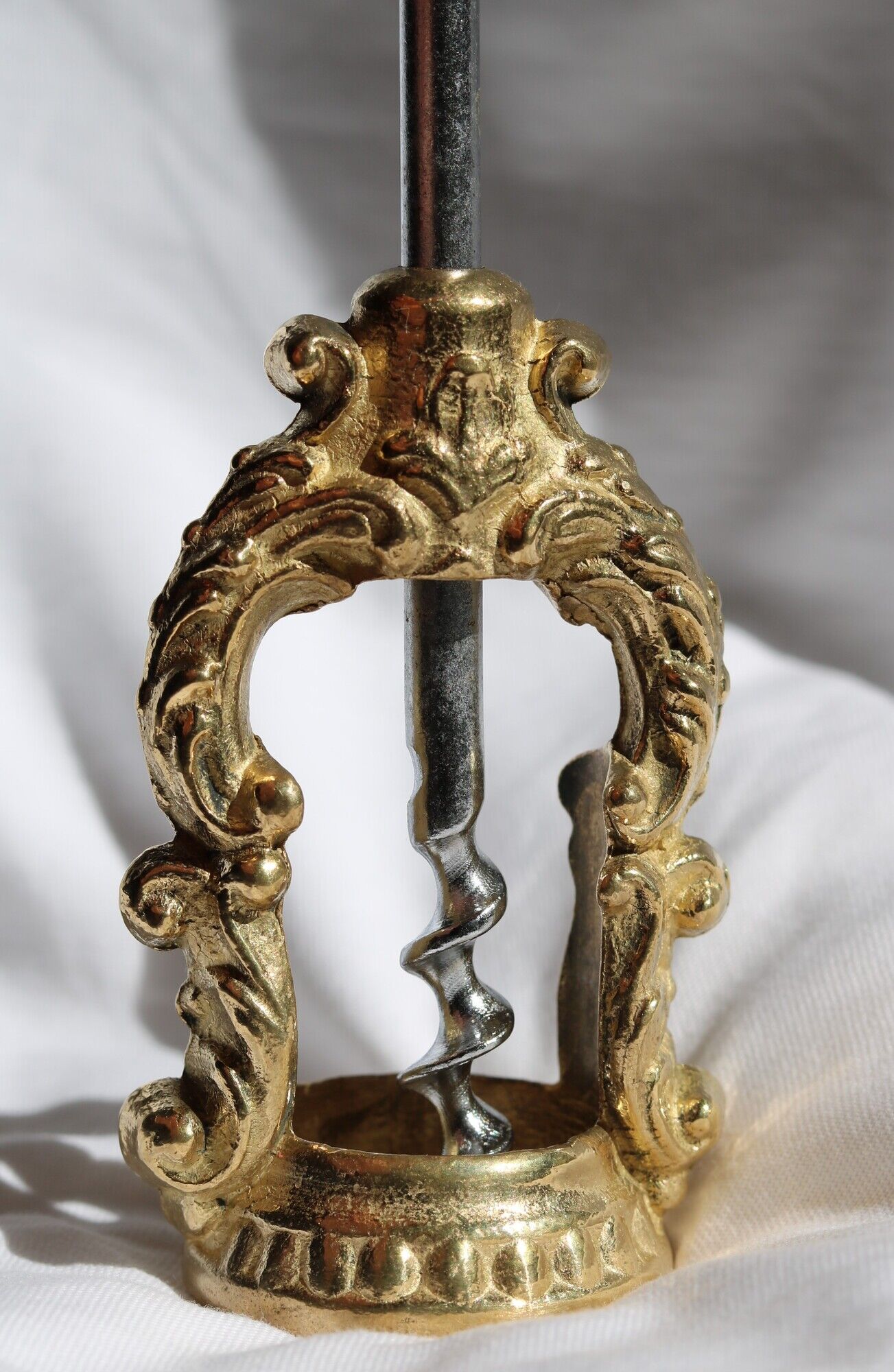 French ornate brass corkscrew wine opener
