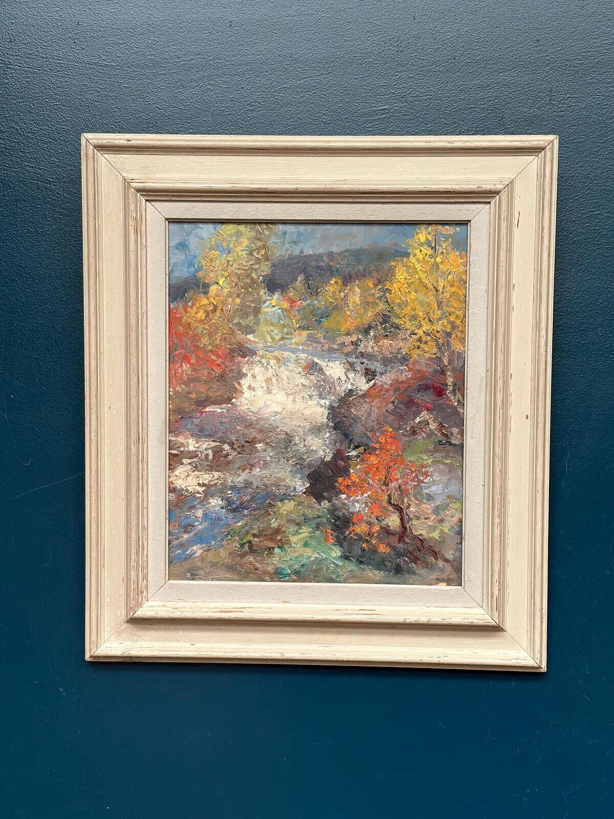 Original Swedish Oil On Panel – “Waterfall” By Hundt