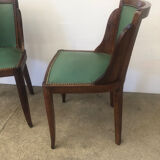 Paire de chaises anciennes gondole bois et cuir vert