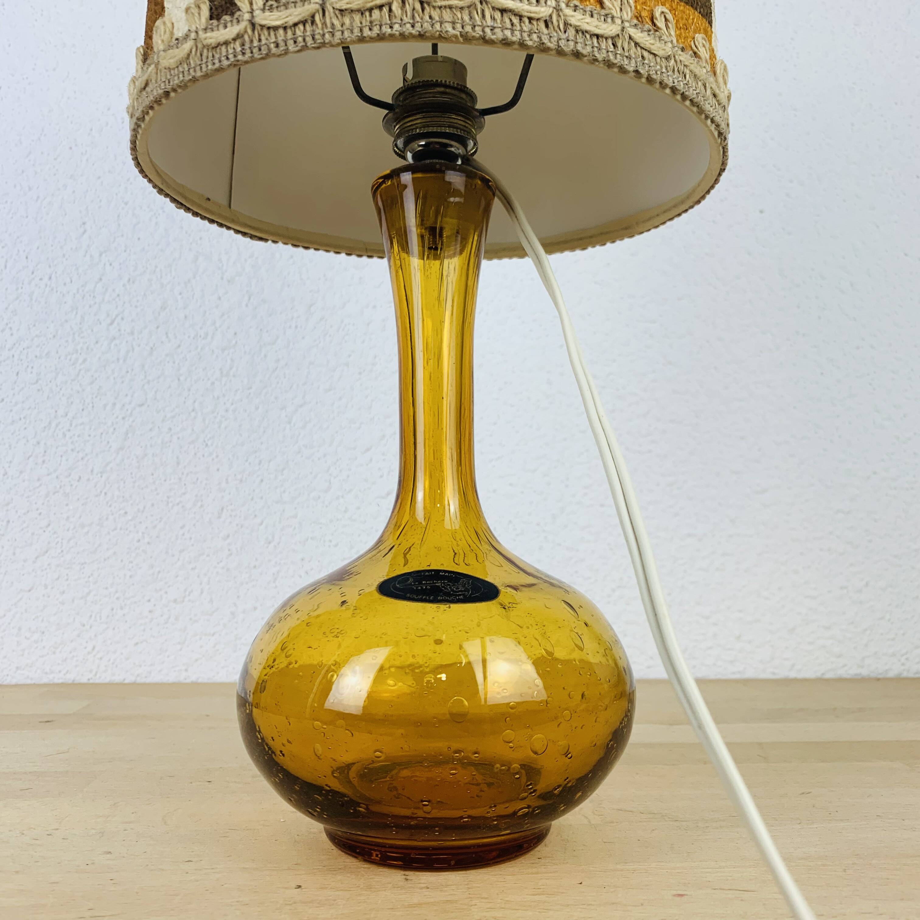 Amber bubble glass bottle lamp from the 70s
