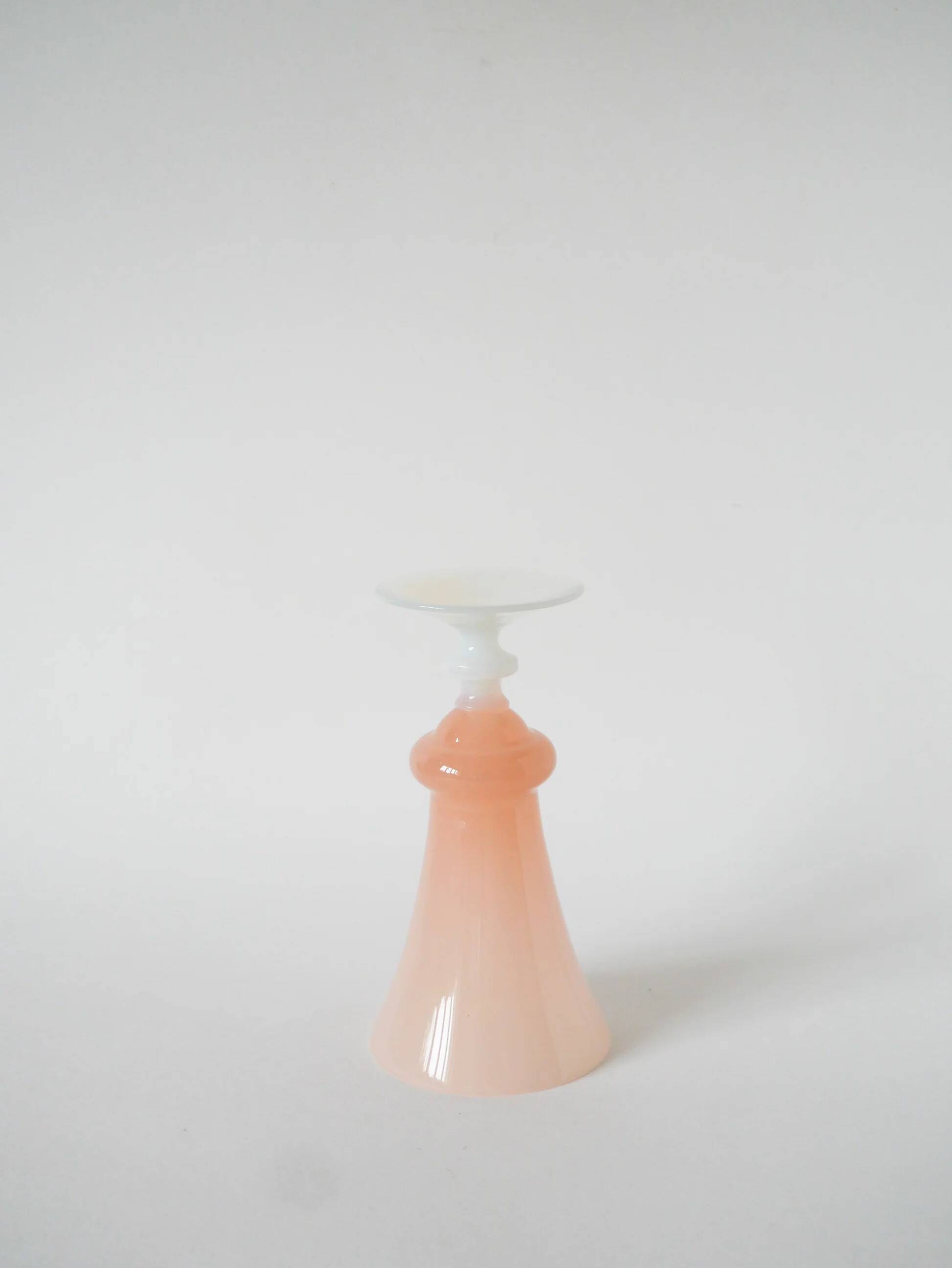 Opaline vase, pink with white feet, 1960