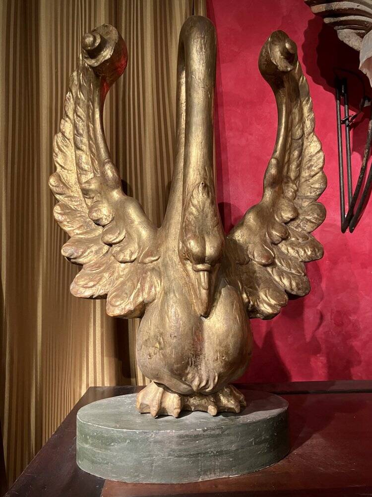Ittalian Artist, Empire Period Decorative Swan Sculptures, 1800s, Giltwood, Set of 2