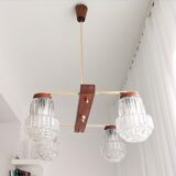 Vintage 60s rustic 4-light  wooden chandelier