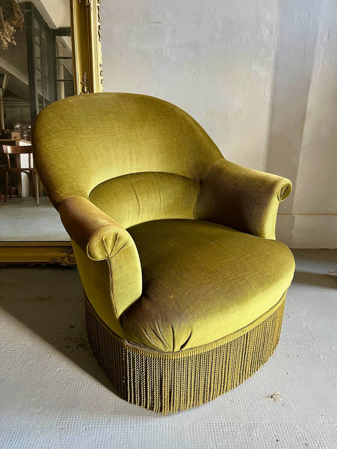 Fauteuil crapaud velours kaki