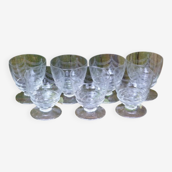 Antique engraved crystal stemmed wine glasses set of 7