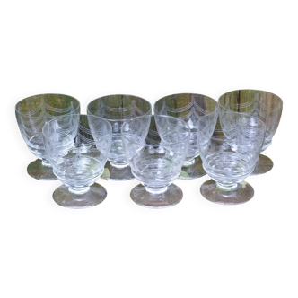 Antique engraved crystal stemmed wine glasses set of 7