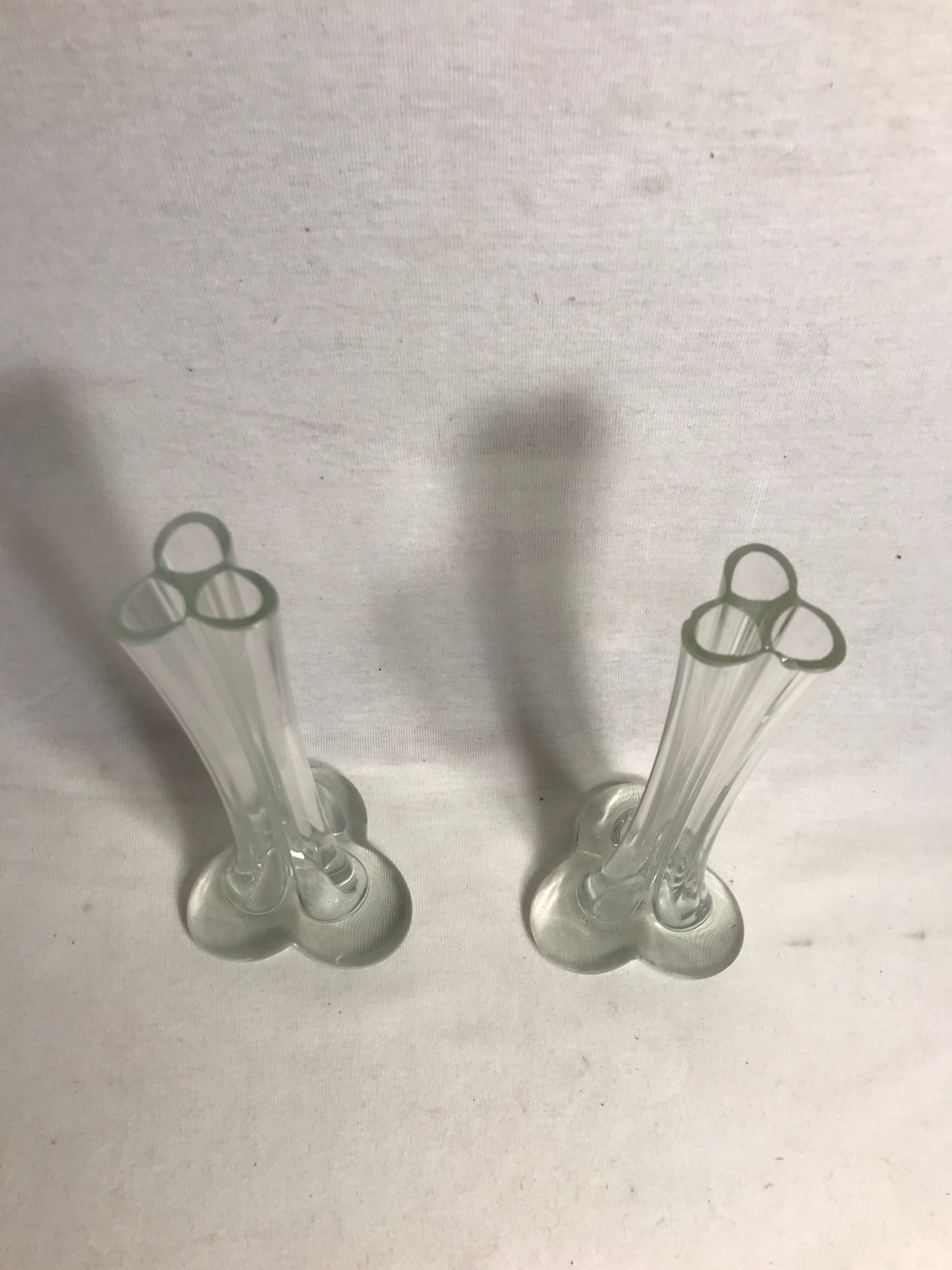 Pair old doilies glass vases 70s