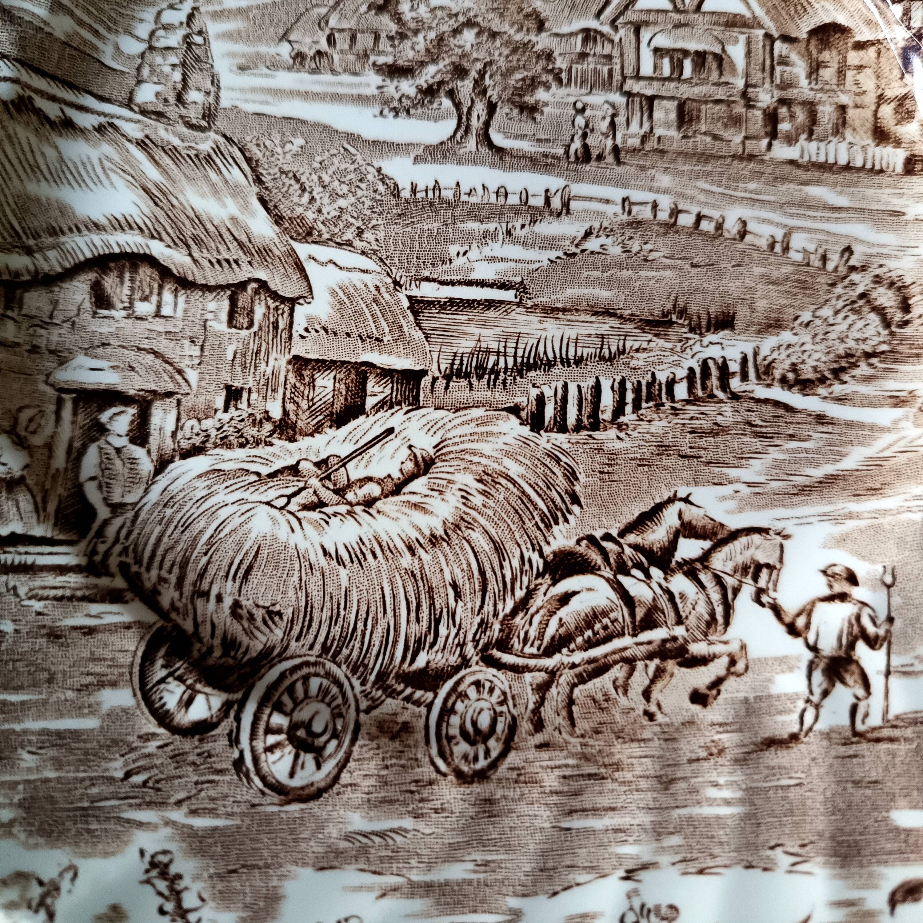 6 Ridgway "Hayride" brown and white dessert plates, Staffordshire Iron