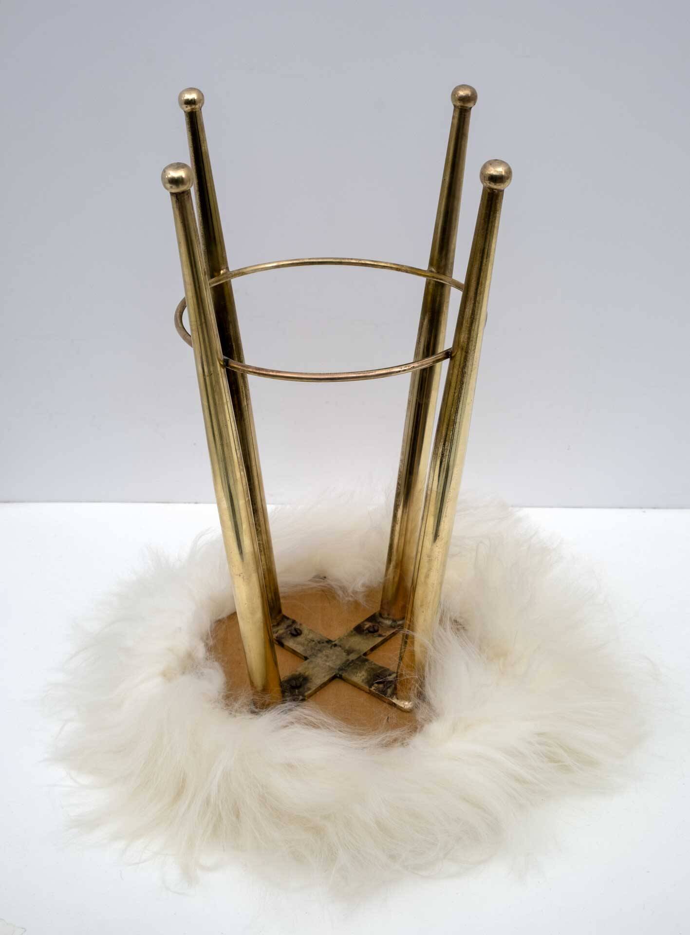 Gio Ponti Mid-Century Modern Italian Brass and Sheepskin Small Stool, 1950s