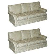 Pair of Howard & Son's style sofas in floral patterned silk blend.