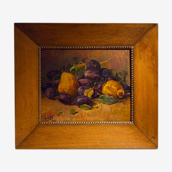 Still life with quetsches and pears signed and dated 1935